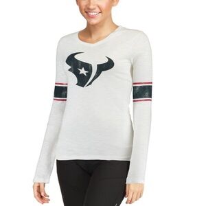 NFL Juniors White Houston Texans Team Leader V-Neck Long Sleeve T-Shirt Size M